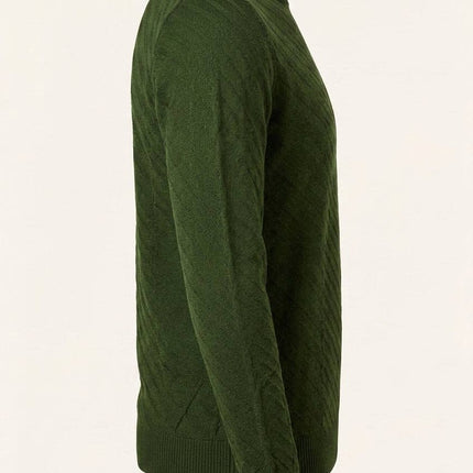 Ron Tomson Textured Crew Neck Sweater - Olive Green