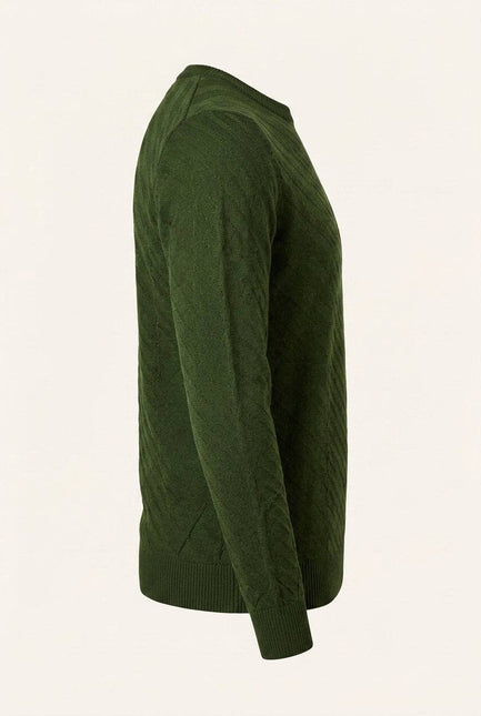 Ron Tomson Textured Crew Neck Sweater - Olive Green