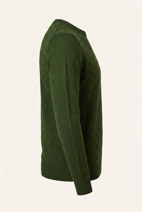 Ron Tomson Textured Crew Neck Sweater - Olive Green