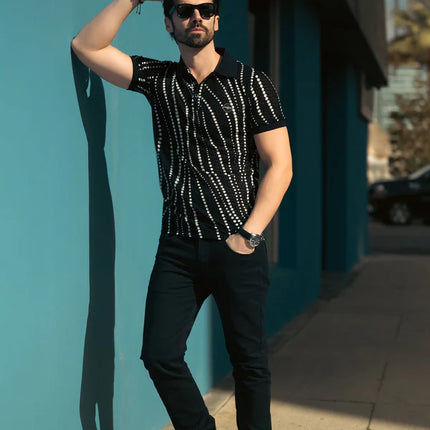 Barabas Lisbon polka dot stretch sheer polo shirt black/white