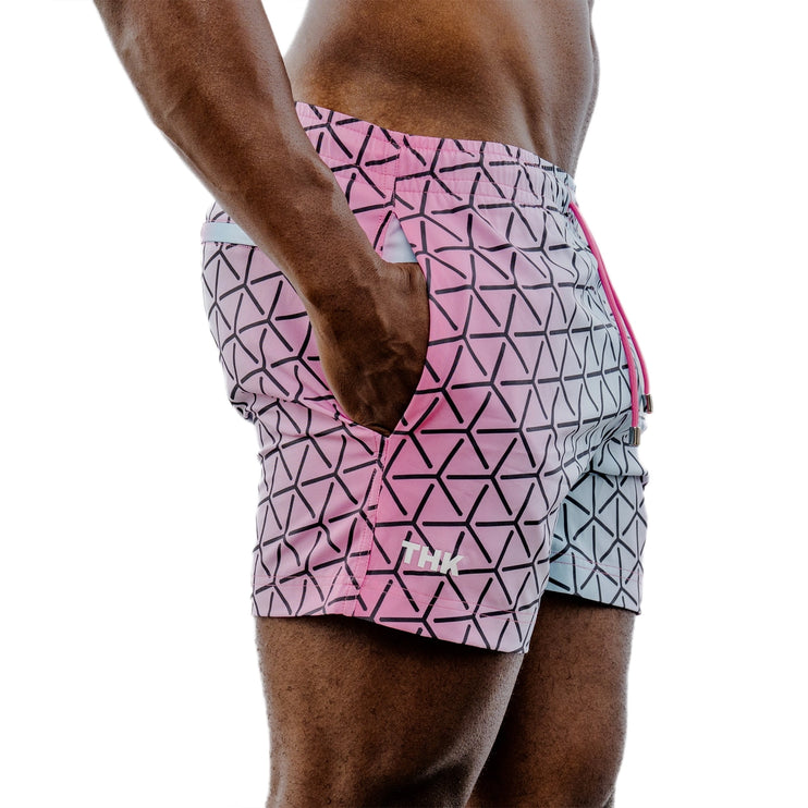 THK Kaleidoscope 5-Inch Swim Gym Shorts - Grey/Pink