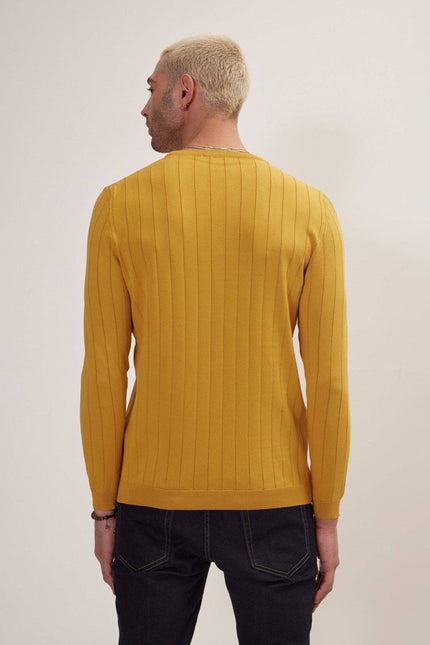 Ron Tomson Slip-Stitch Crew Neck Sweater - Mustard