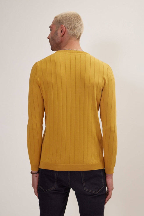 Ron Tomson Slip-Stitch Crew Neck Sweater - Mustard