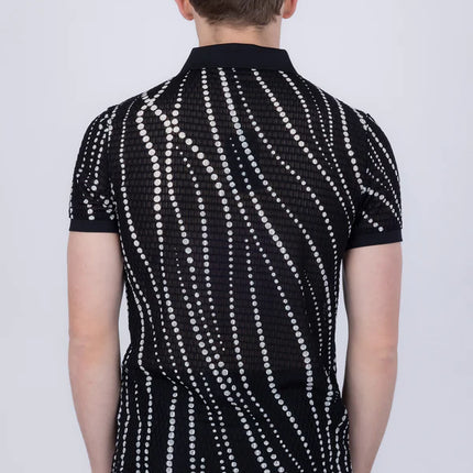 Barabas Lisbon polka dot stretch sheer polo shirt black/white