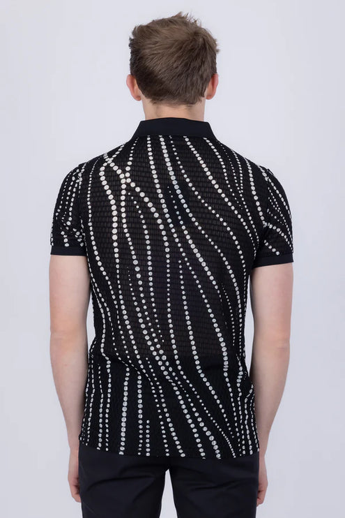 Barabas Lisbon polka dot stretch sheer polo shirt black/white