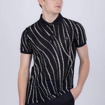 Barabas Lisbon polka dot stretch sheer polo shirt black/white