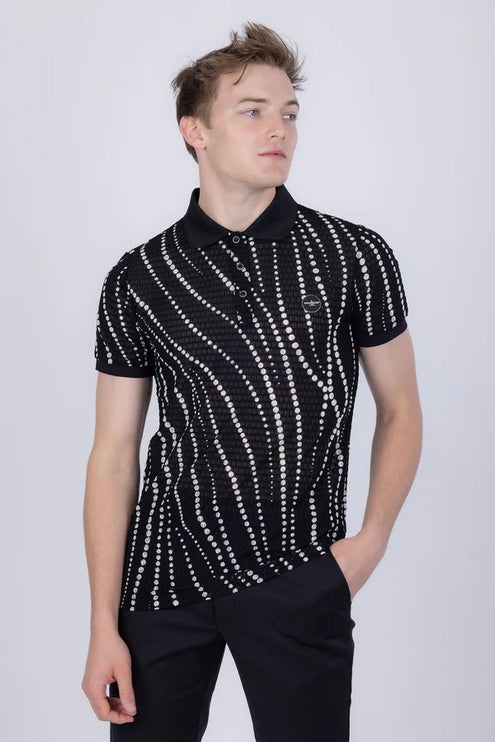 Barabas Lisbon polka dot stretch sheer polo shirt black/white