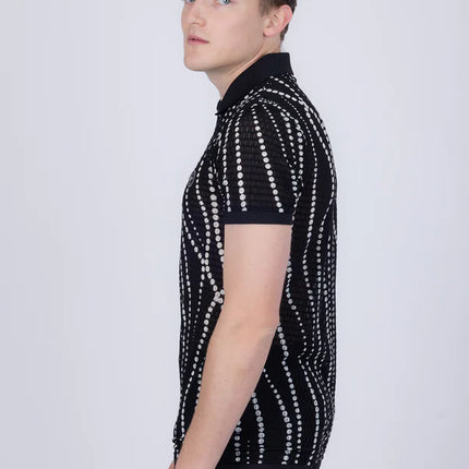 Barabas Lisbon polka dot stretch sheer polo shirt black/white