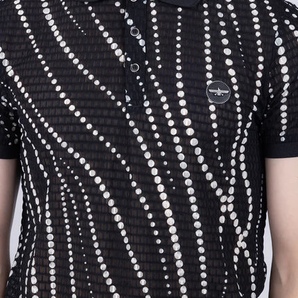 Barabas Lisbon polka dot stretch sheer polo shirt black/white