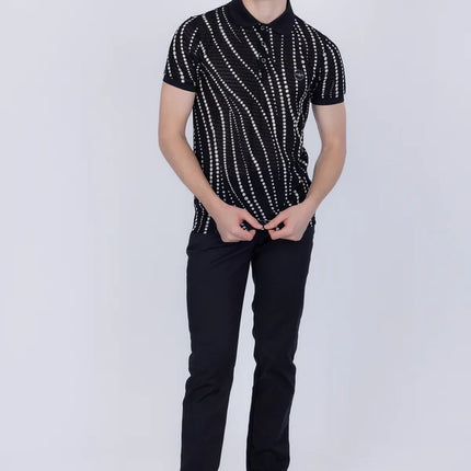 Barabas Lisbon polka dot stretch sheer polo shirt black/white