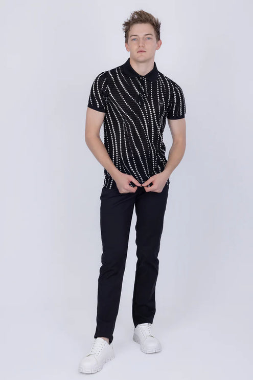 Barabas Lisbon polka dot stretch sheer polo shirt black/white