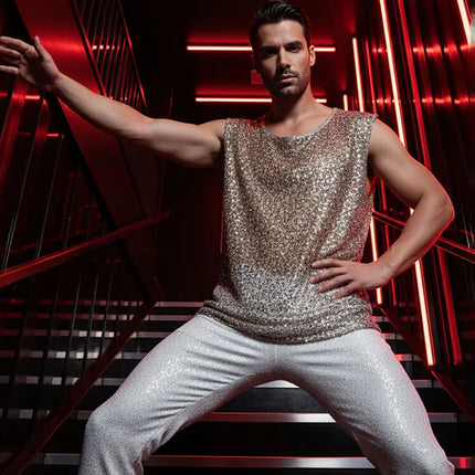 Barabas Rimini mesh sheer sleeveless shirt beige