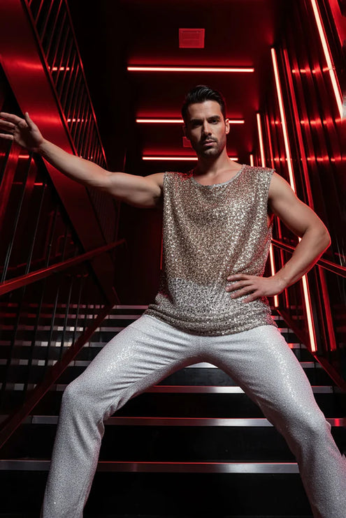 Barabas Rimini mesh sheer sleeveless shirt beige