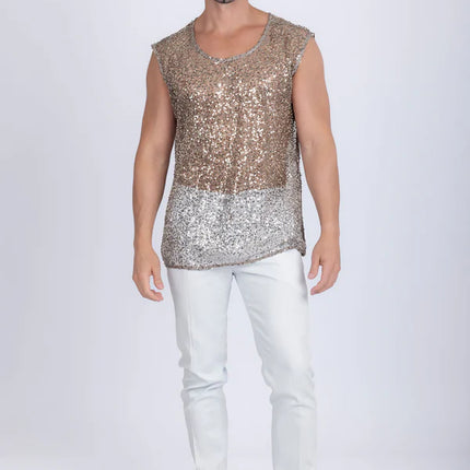 Barabas Rimini mesh sheer sleeveless shirt beige