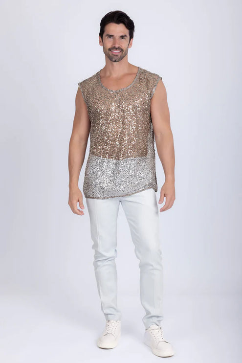 Barabas Rimini mesh sheer sleeveless shirt beige