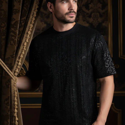 Barabas Appian sequin stretch t-shirt black