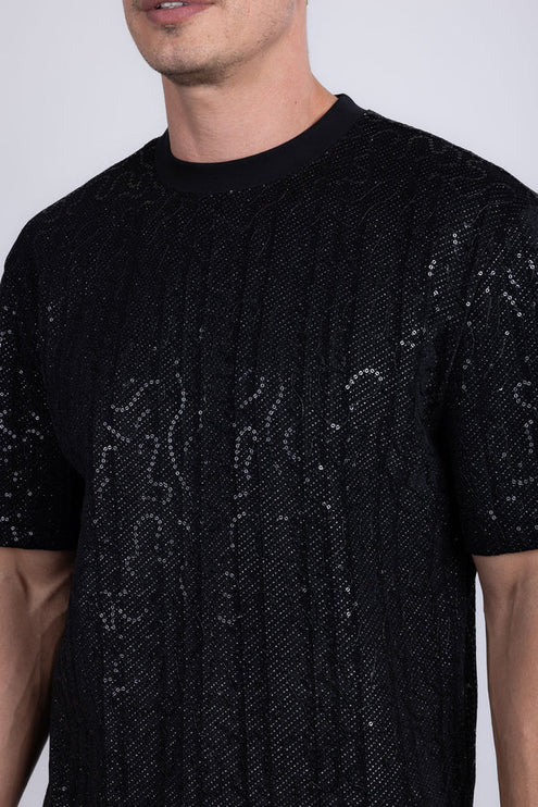 Barabas Appian sequin stretch t-shirt black