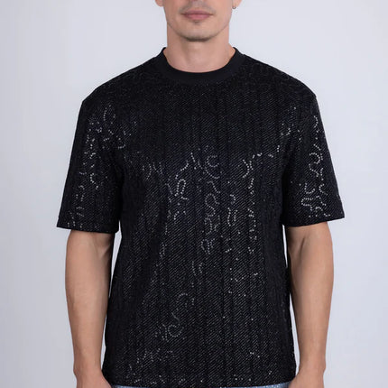 Barabas Appian sequin stretch t-shirt black