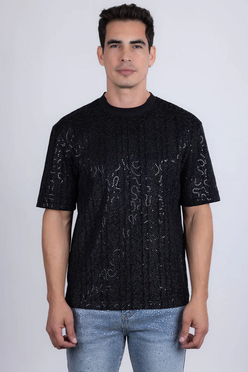 Barabas Appian sequin stretch t-shirt black