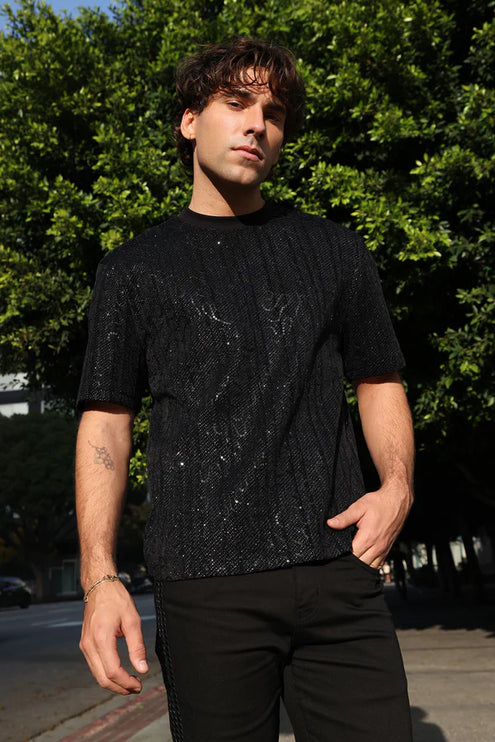 Barabas Appian sequin stretch t-shirt black