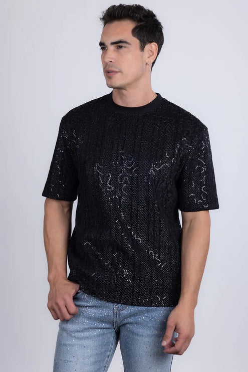 Barabas Appian sequin stretch t-shirt black