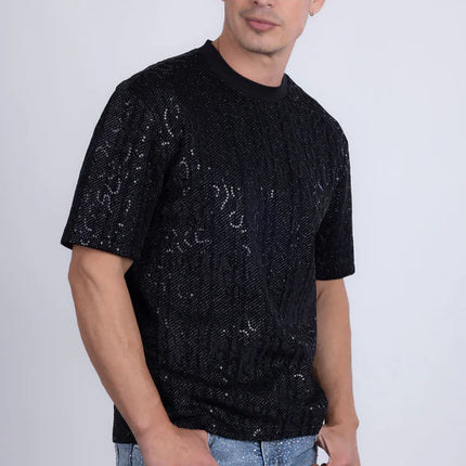 Barabas Appian sequin stretch t-shirt black