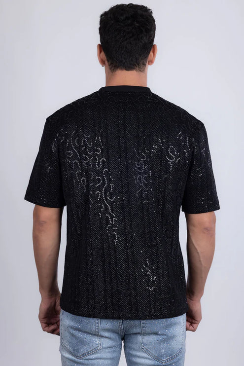 Barabas Appian sequin stretch t-shirt black