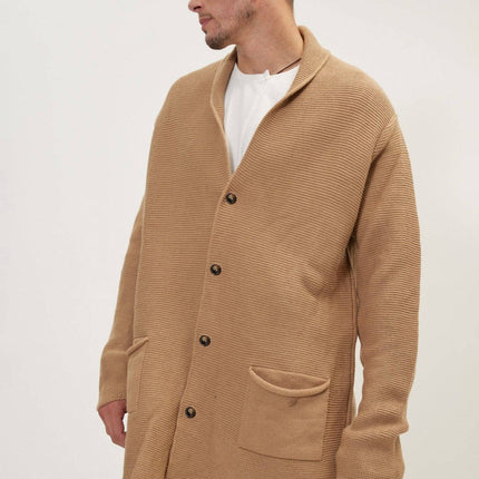 Ron Tomson Classic Shawl Lapel Long Cardigan - Camel