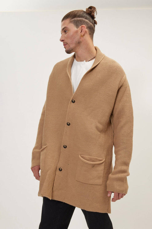 Ron Tomson Classic Shawl Lapel Long Cardigan - Camel