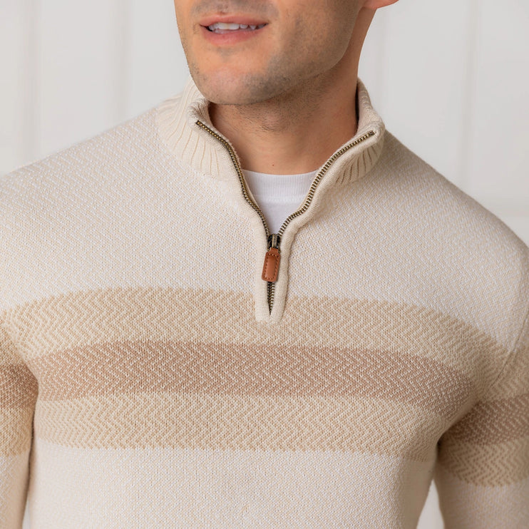 H/H Organic Half Zip Pullover Natural Chevron Stripe