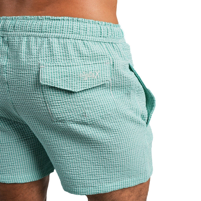 Eight X Sea Glass 4-Inch Seersucker Swim Shorts - Green Stripe
