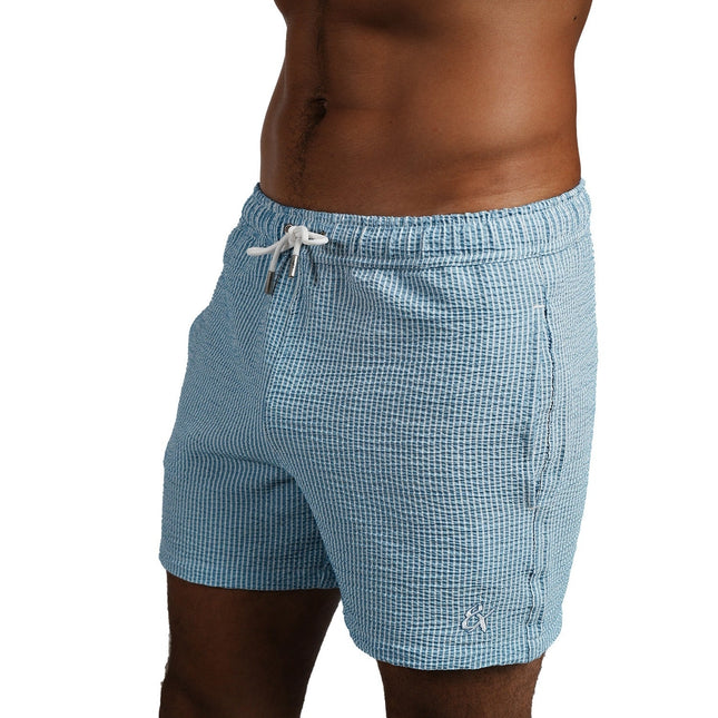 Eight X Driftwood 4-Inch Seersucker Swim Shorts - Navy Stripe