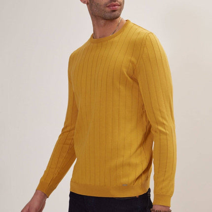 Ron Tomson Slip-Stitch Crew Neck Sweater - Mustard