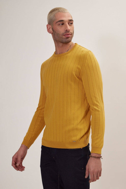 Ron Tomson Slip-Stitch Crew Neck Sweater - Mustard
