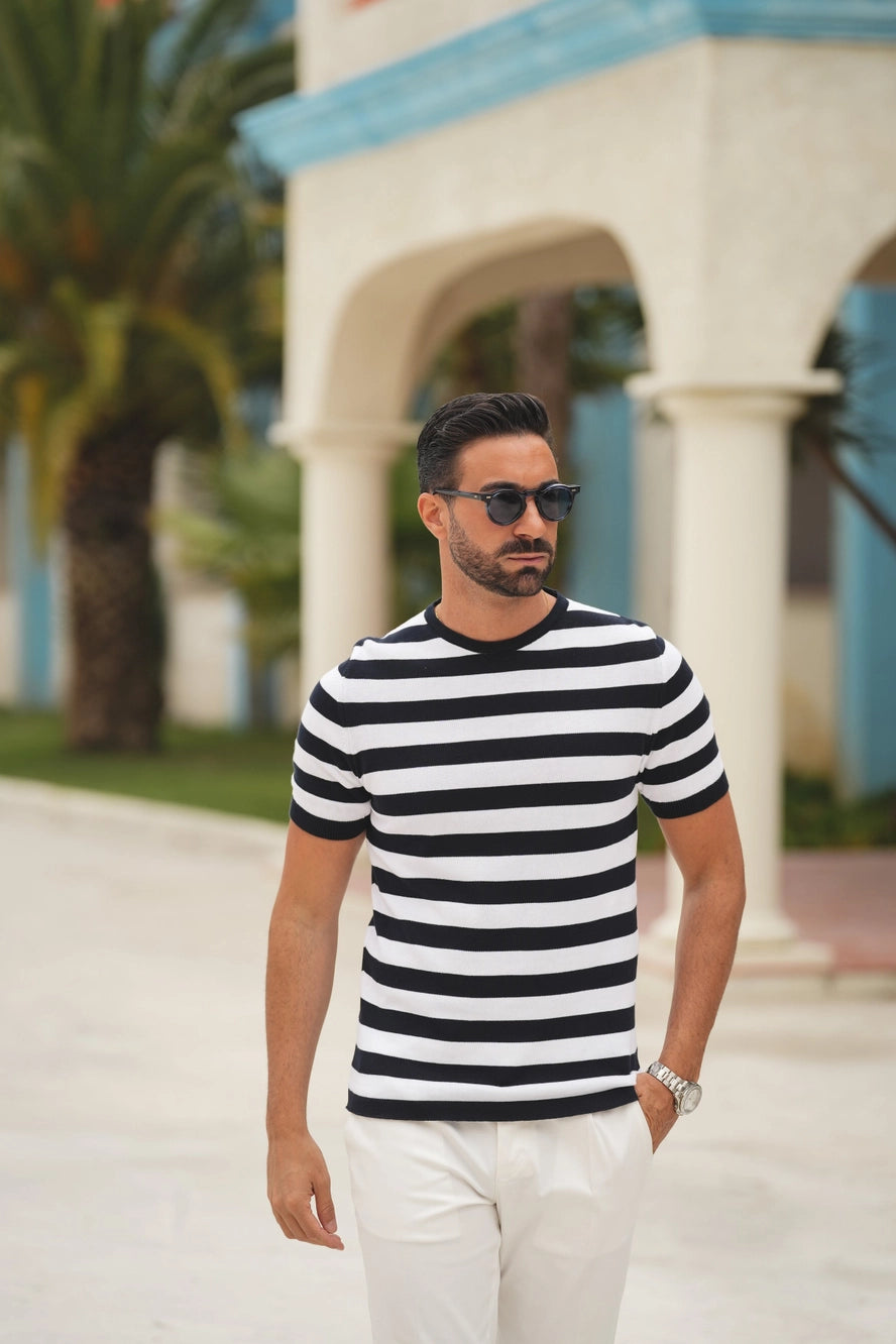 Donato Evora knit t-shirt striped white/navy