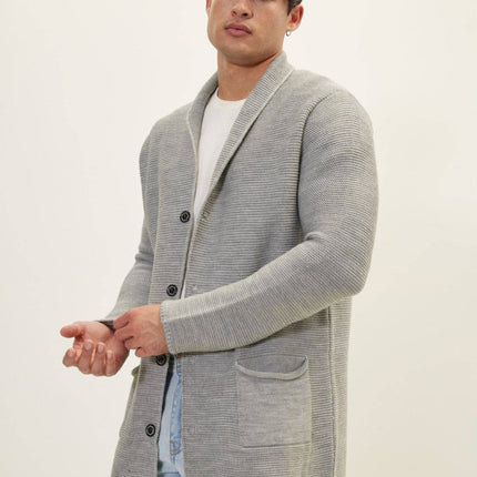 Ron Tomson Classic Shawl Lapel Long Cardigan - Grey