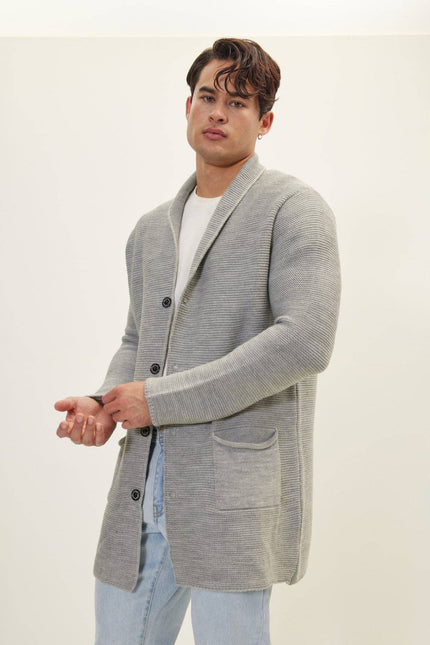 Ron Tomson Classic Shawl Lapel Long Cardigan - Grey