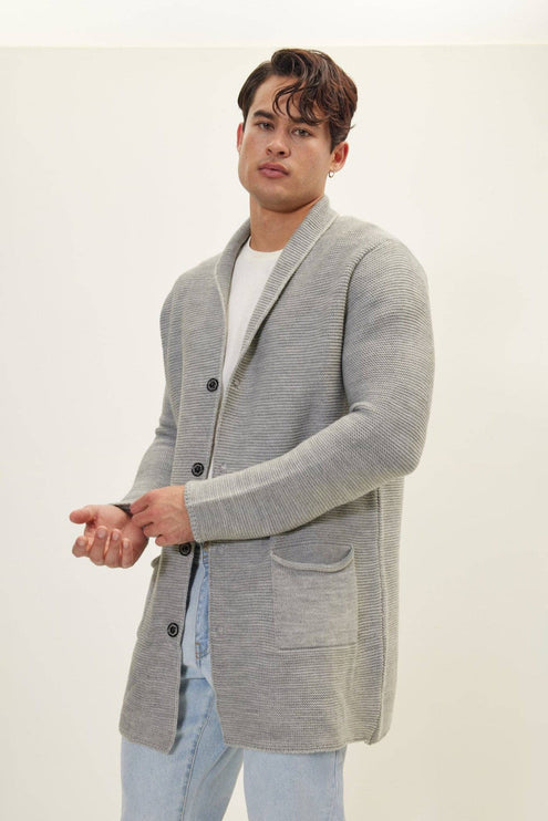 Ron Tomson Classic Shawl Lapel Long Cardigan - Grey