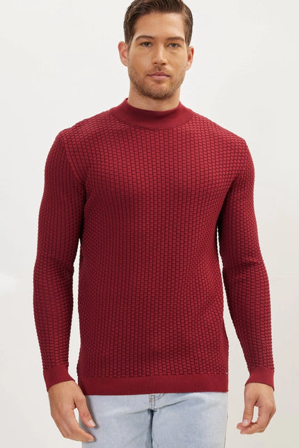 Ron Tomson Mock Neck Sweater - Burgundy