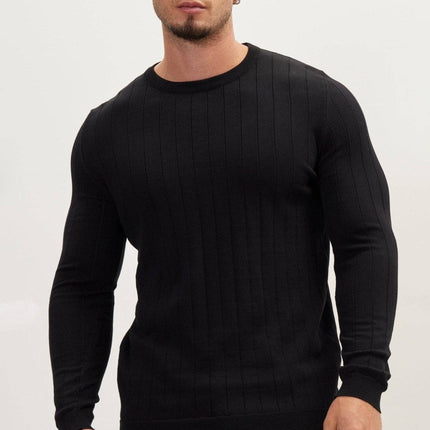 Ron Tomson Slip-Stitch Crew Neck Sweater - Black