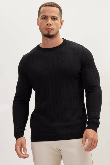 Ron Tomson Slip-Stitch Crew Neck Sweater - Black