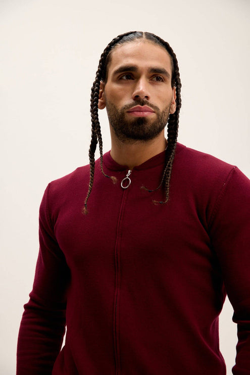 Ron Tomson Full Zip Closure Cardigan - Burgundy