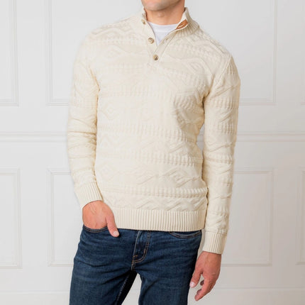 H/H Organic Mock Neck Cable Sweater Ivory Geo Texture