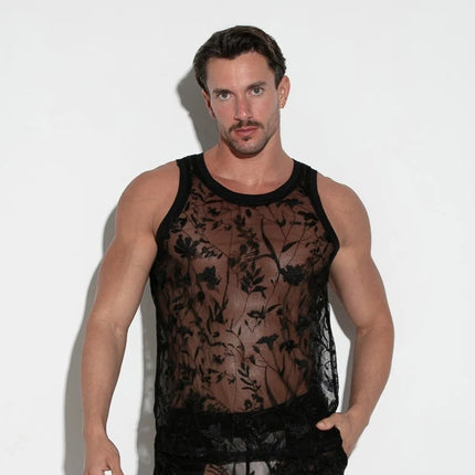 Code 22 Embroidered Tulle Tank Mesh 9761 - Black Floral