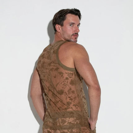 Code 22 Embroidered Tulle Tank Mesh 9761 - Latte Floral