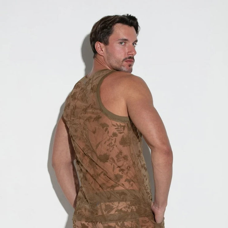 Code 22 Embroidered Tulle Tank Mesh 9761 - Latte Floral