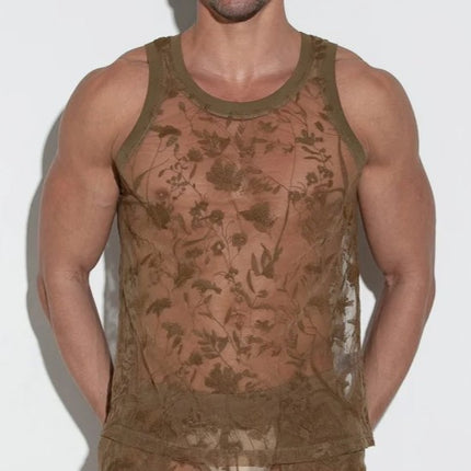 Code 22 Embroidered Tulle Tank Mesh 9761 - Latte Floral