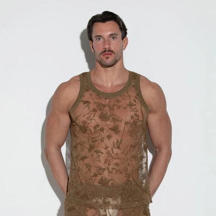 Code 22 Embroidered Tulle Tank Mesh 9761 - Latte Floral