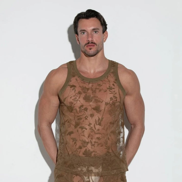 Code 22 Embroidered Tulle Tank Mesh 9761 - Latte Floral