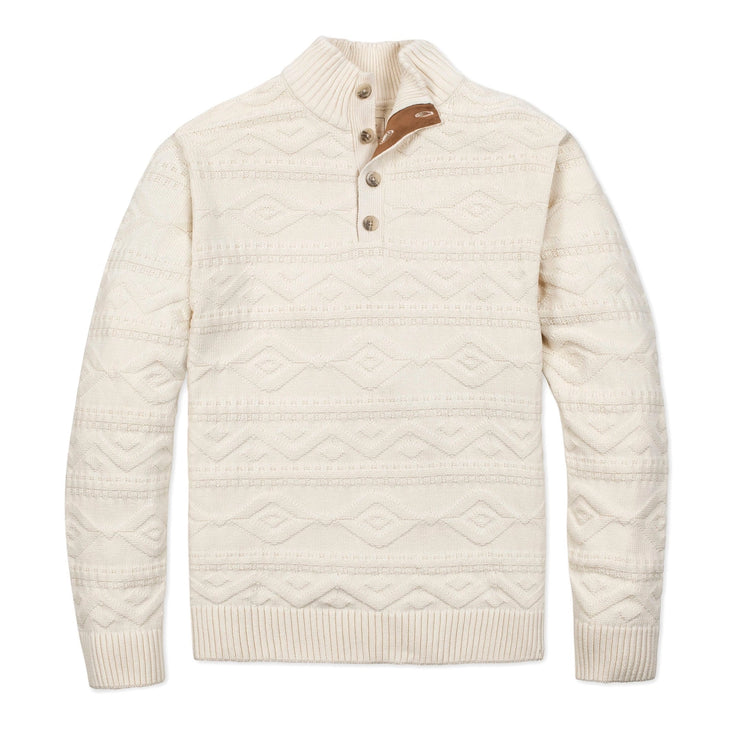 H/H Organic Mock Neck Cable Sweater Ivory Geo Texture